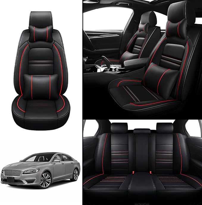 Car Seat Covers for Lincoln mkz 2011-2020 | 5-Seats Seat Covers, Waterproof Seat Protectors, Automotive Seat Covers (Full Set with Pillow,Black&Red Line)