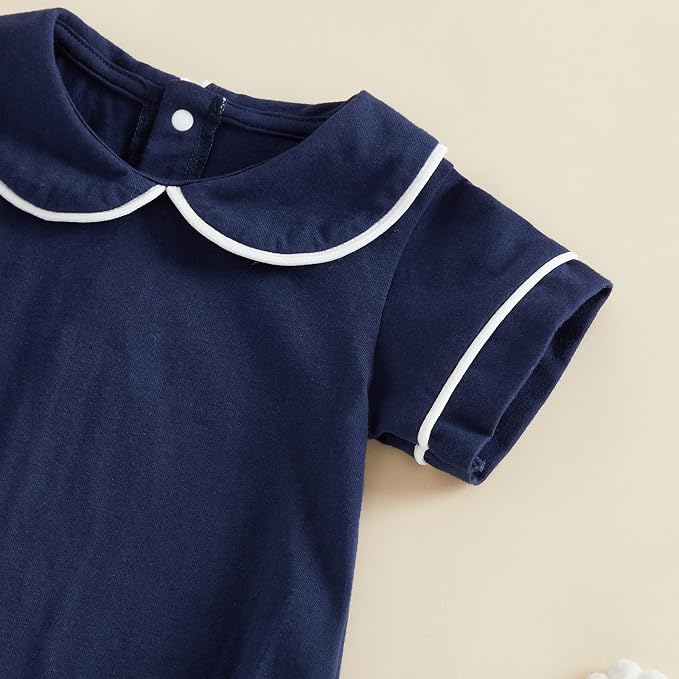 Baby Boy Girl Bubble Romper Short Sleeve Collar Summer Bodysuit - Image 5