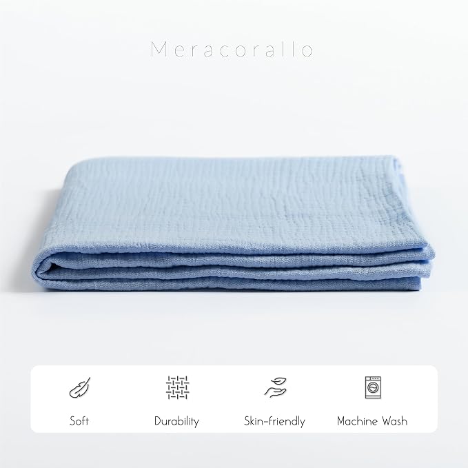 Meracorallo Muslin Swaddle Blanket, 100% Cotton Receiving Blanket, Sky Blue | - Image 4