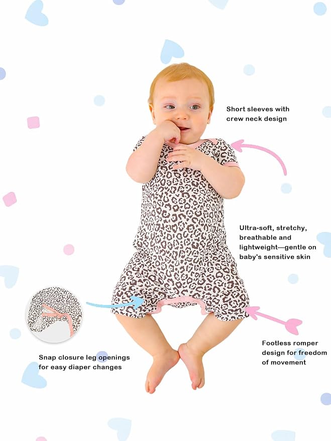 GUISBY Baby Rayon Romper Pajamas, 0-24M | Silky Soft Feel，Snap Closure，Footless - Image 2