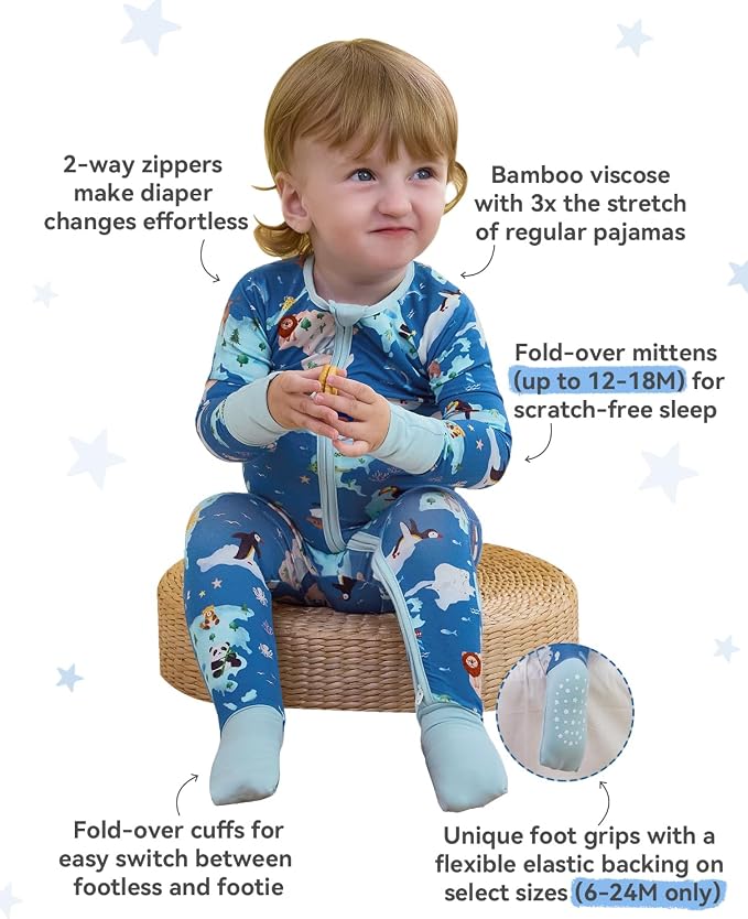 babee Reshinee Bamboo Viscose Baby Footie Pajama, Zipper Sleeper Boys Girls - Image 3