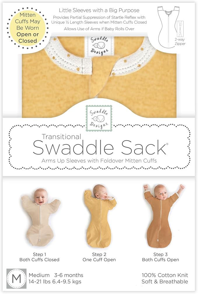 SwaddleDesigns Transitional Swaddle Sack, Arms Up Half-Length Sleeve & Mitten - Image 8