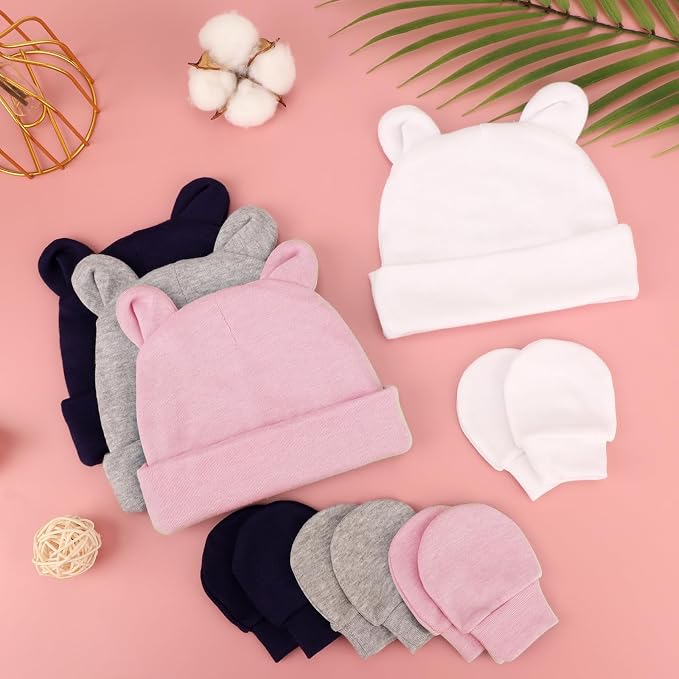 BQUBO Newborn Baby Hats Mittens Set Hospital Hat Beanie Infant Caps Baby Gloves - Image 5