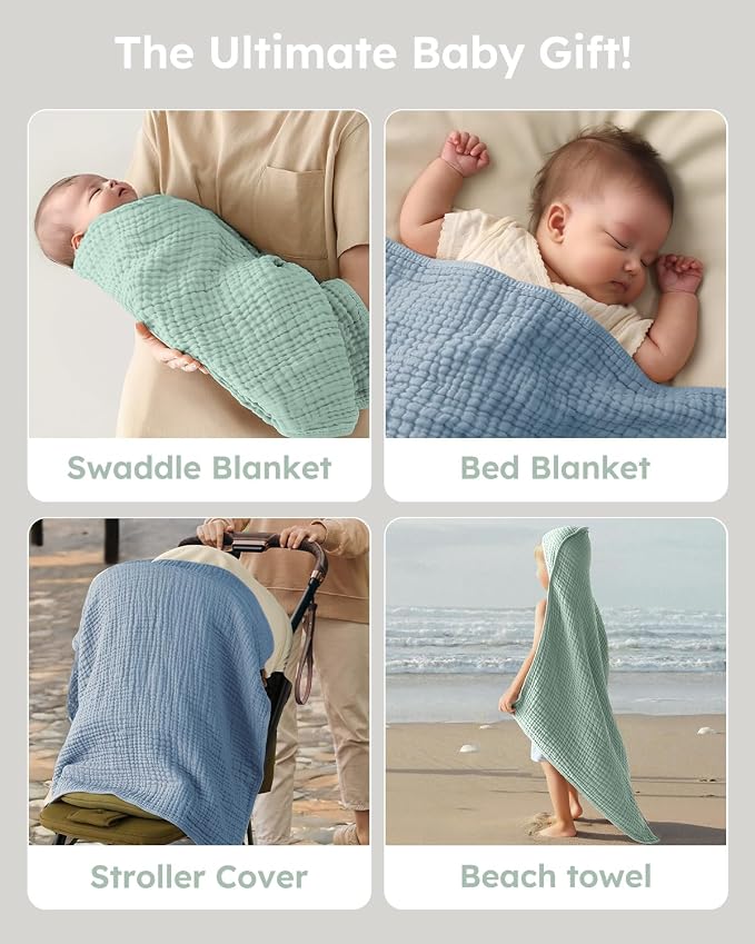 Yoofoss Hooded Baby Bath Towels 2 Pack 100% Muslin Organic Cotton - Image 6