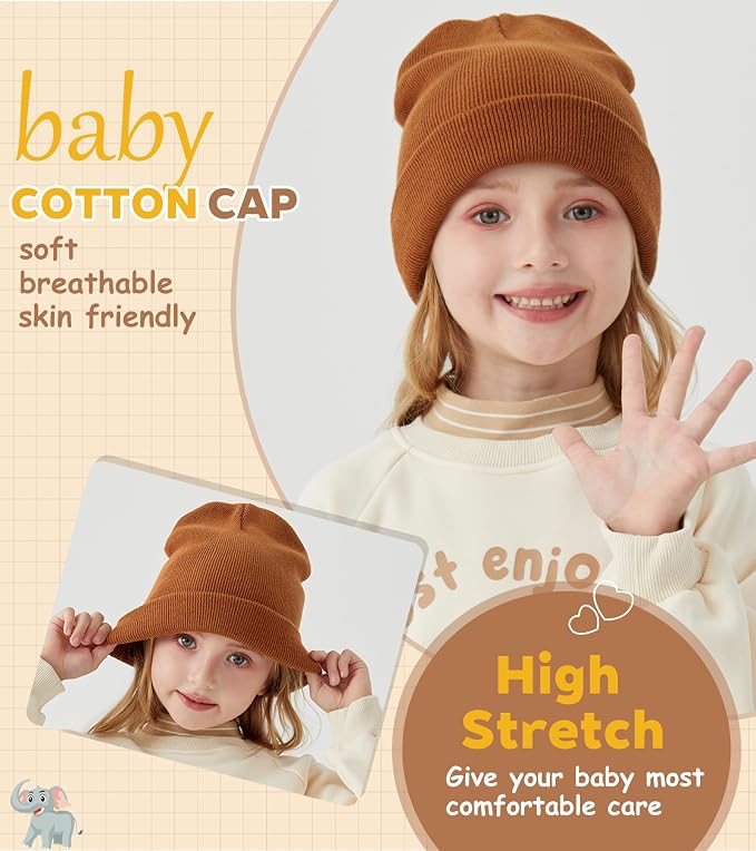100% Cotton Baby Beanie Toddler Boys Girls Kids Winter Hat Knit Winter Warm Cap - Image 4