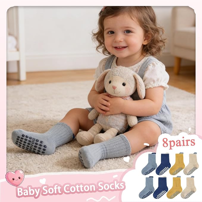 8 Pairs Baby Toddler Socks Non-Slip Grip Socks - Image 3