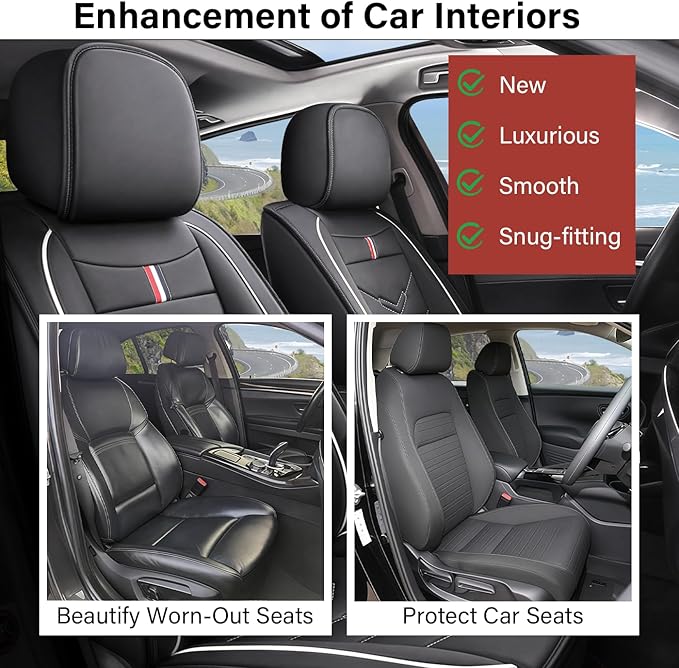 Leather Car Seat Covers Fit for LR Defender 2020-2025, 5 Seater Waterproof and Wear-Resistant Seat Cover Interior Accessories(Full Set,Black&White)