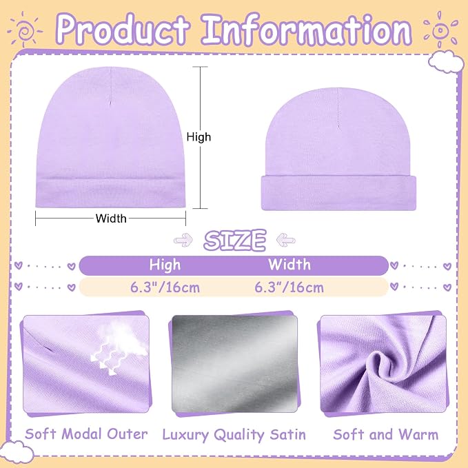 6 Pack Satin Lined Baby Beanie Newborn - Image 4
