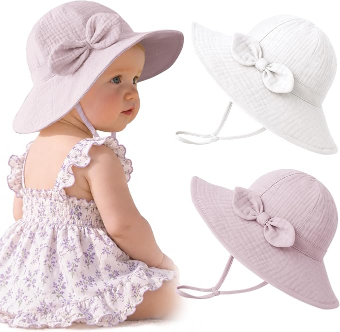 Konssy 2-Pack Muslin Baby Sun Hats by Konssy