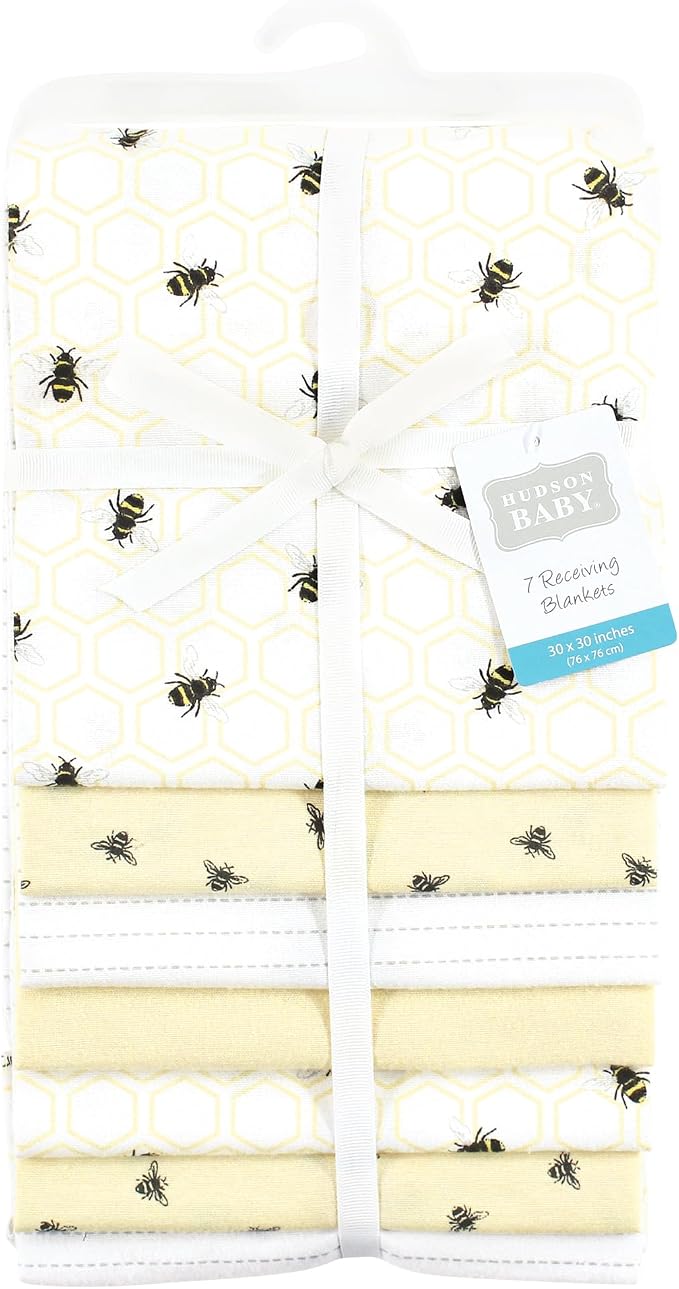 Hudson Baby Unisex Baby Cotton Flannel Receiving Blankets Bundle, Honey Bee - Image 2