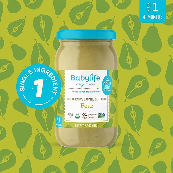 Babylife Organics Stage 1 – Heavy Metal Safe, Organic Baby Food - Pear, 3.2 Ounce Jar (1 Pack)