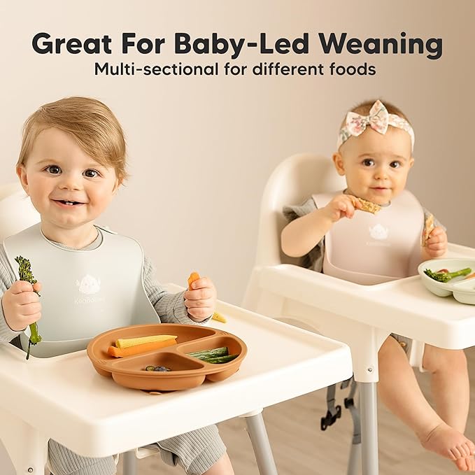 KeaBabies Suction Plates for Baby, Toddler - 3-Pack 100% Silicone Toddler Plates with Suction, Divided, BPA-Free Baby Led Weaning Essentials for Kids, Dishwasher, Microwave Safe, Durable (Slate)