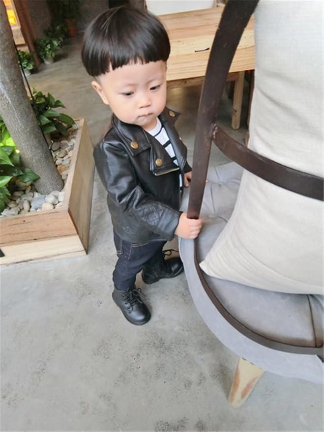 UNIQUEONE Baby Boys Girls Kids Outfits Spring Autumn PU Faux Leather Lapel - Image 3