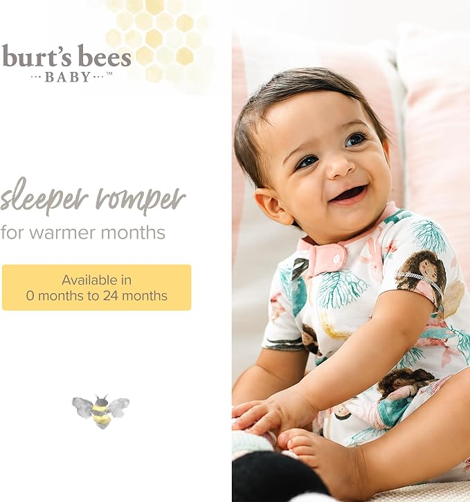 Burt's Bees Baby Short Sleeve Pajamas, Unisex One-Piece Sleeper Romper | Soft - Image 3