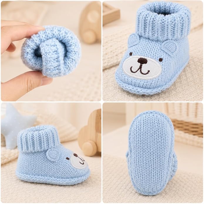 2 Pairs Baby Booties Newborn First Walkers Cozy Shoes Warm Knit Soft Booties - Image 6