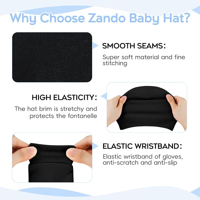 Zando Anti-Scratch Baby Hats Mittens Warm Newborn Infant Boys Girls 0-6M | - Image 3