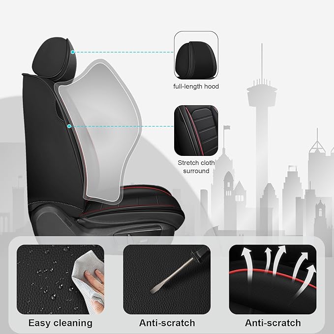 JOJ Car Seat Cover Fit for Toyota Highlander 2001-2025,7 Seat Car Seat Cover,No-Slip Waterproof Breathable Faux Leather Automotive Seat Covers Auto Interior Covers,Full Set with Pillow,Black Red