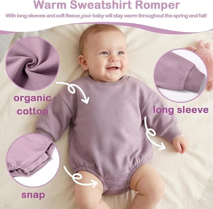 Bafeicao Baby Boy Girl Sweatshirt Romper Bubble Romper | Organic Cotton - Image 2