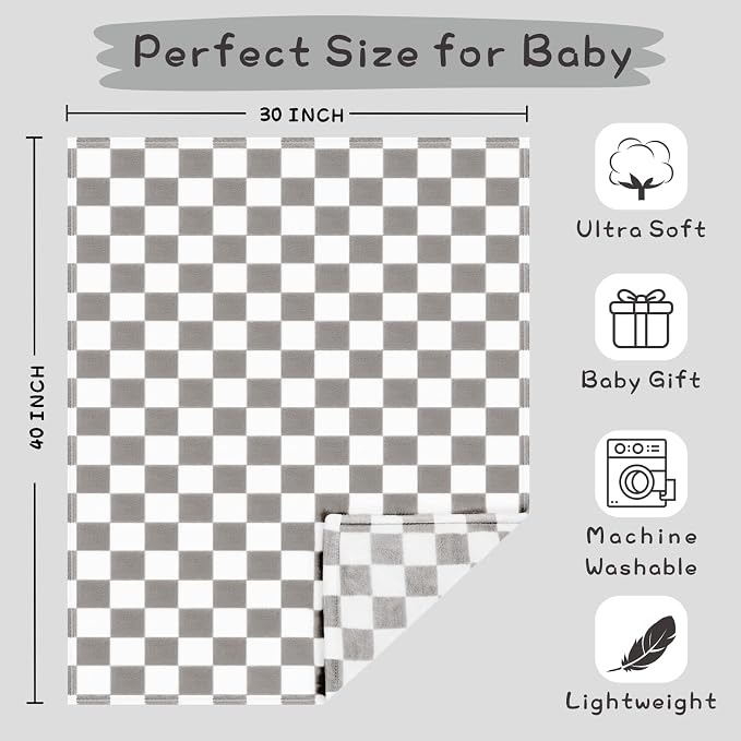Yurhap Checkered Baby Blanket Fleece Baby Blankets Neutral - Image 5
