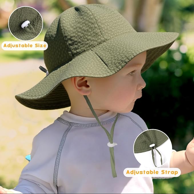 HONGTEYA Baby Sun Hat Wide Brim Adjustable Toddler Beach Bucket Hat | Soft - Image 3