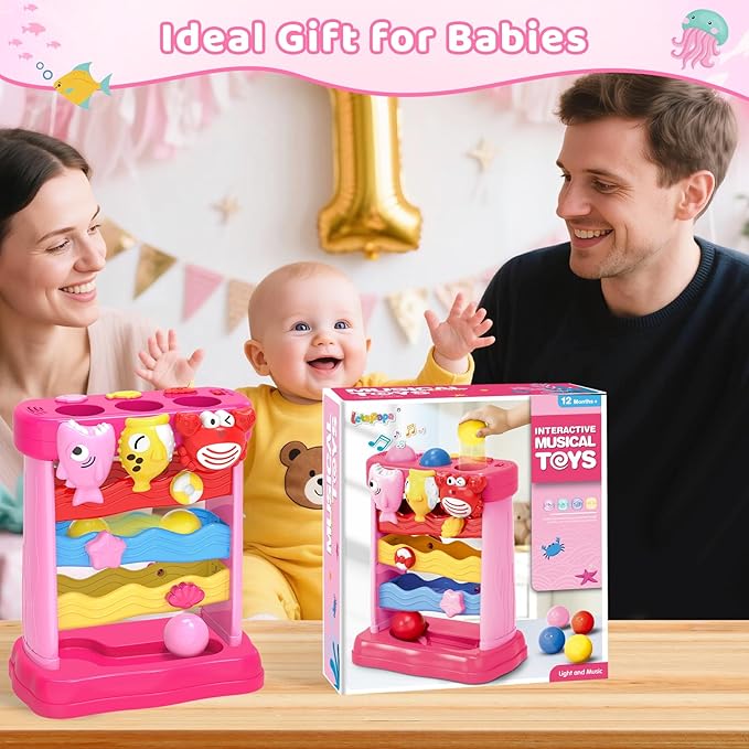 Musical Toys for 1 2 3 Years Old Toddlers Girls, Interactive Feeding Toy with Music & Balls, Montessori Education Toys for Baby 12-18 Months, Christmas Birthday Gifts for Aged 1-3 Year Toddler