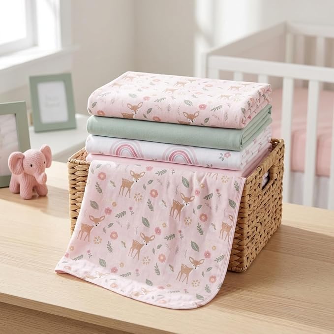 EVERYDAY KIDS 4 Pack of Soft Flannel Receiving Baby Blanket Set - Image 8