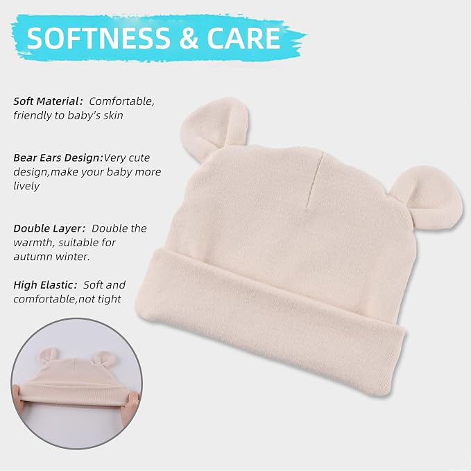 Pesaat Newborn Hospital Hat 0-12Months Preemie Boys Girls Beanie Solid Infant - Image 3