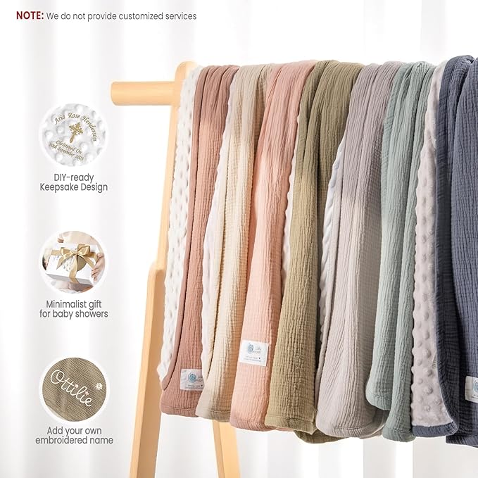 lulumoon Baby Blanket for Newborn Receiving: Minky Dot & Muslin Lightweight - Thermal Blanket Gift for Baby Shower & Hospital Welcoming 30"x40"（Pink）
