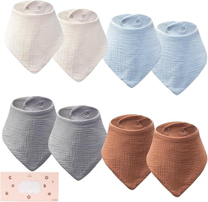 Baby Bibs 8-Pack - Adjustable Cotton Drool Bibs, Waterproof & Absorbent for Newborn to Toddler, Unisex Boys & Girls