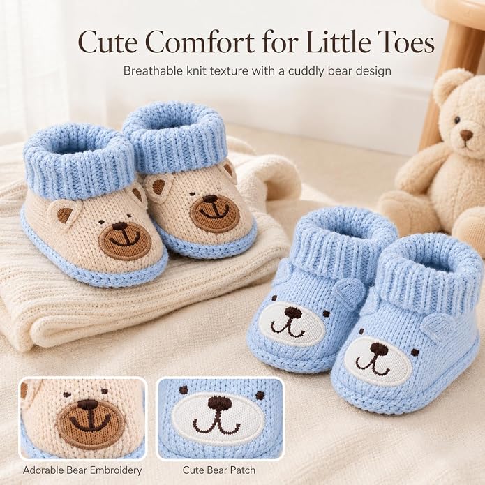 2 Pairs Baby Booties Newborn First Walkers Cozy Shoes Warm Knit Soft Booties - Image 5