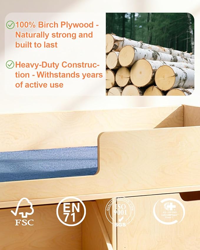 Wooden Baby Changing Table with Mirror, 100% Birch Plywood Toddler Diaper Changing Station with Stairs & Storage, Montessori Furniture for Daycare, Nursery, Home, School