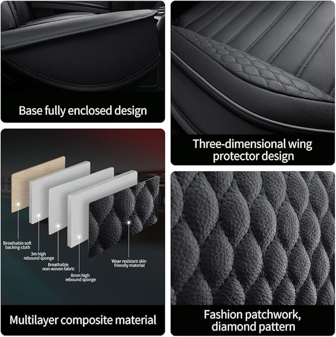 Leather Car Seat Covers for Toyota Corolla 2006-2024,Car Seat Covers Full Set,Seat Covers with Safety,Waterproof Seat Cover Compatible Airbag(5pcs Black Standard)