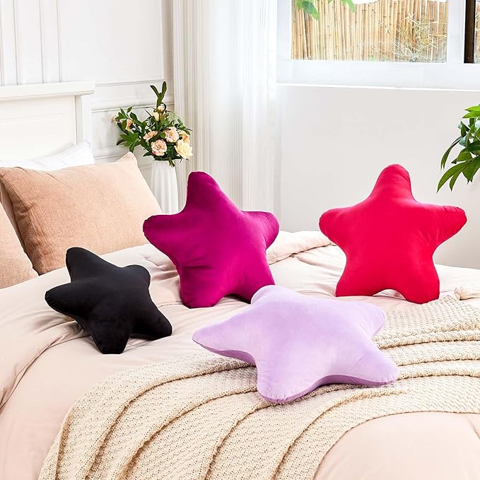 Lavender Star Throw Pillow, Cute Star Pillow Room Decor, Soft 19.6" Star Shaped Decorative Throw Pillow for Bedroom, Star Plush Floor Cushions Pillows