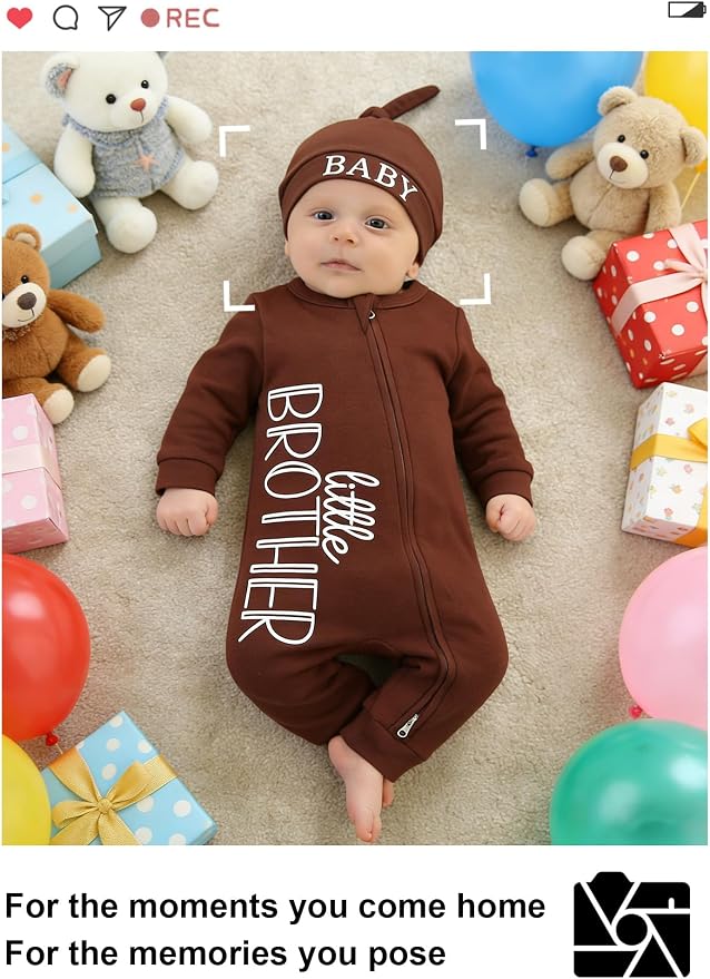 Babymine 100% Cotton 2-Way Zipper Little Brother Newborn Outfit 0-3 Months | - Image 5