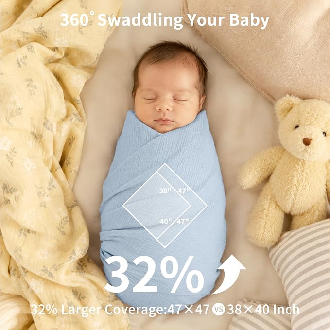 NESTALLY Cocoon Muslin Swaddle Blankets 3 Pack, Soft Breathable Large 47"x47" - Image 2
