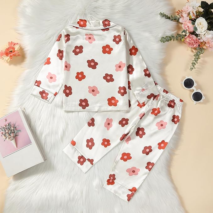 Kids Baby Girl Boy Satin Pajamas Set Button Down Sleep Shirt Top+Long Pants - Image 2