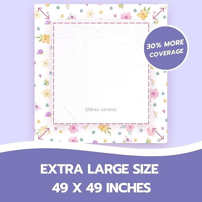 60 Pack Disposable Splat Mats by Eli with Love - Extra Large 49"x49" 100% Waterproof Baby Splat Mat for Under High Chair - Plastic Mat Liner for Floor - Protect from Spills (Floral, 60 Pack)