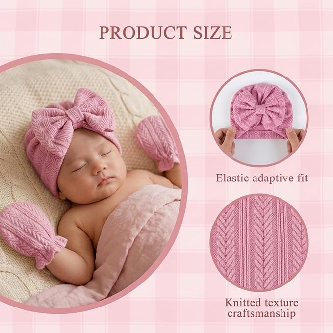Newborn Baby Girl Hats Mittens Set Cotton - Image 4