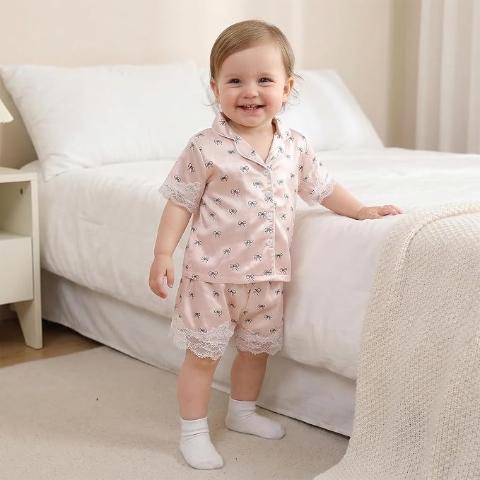 Kuriozud Toddler Baby Girl Pajamas Set Summer Floral Short Sleeve Button Down - Image 5