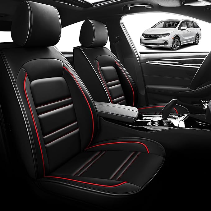 Seat Cover for Honda Odyssey 2005-2025 | Car Seat Covers Front Seats, Waterproof Seat Protectors, Automotive Front Seat Covers (Front Seat, Black&Red Line)