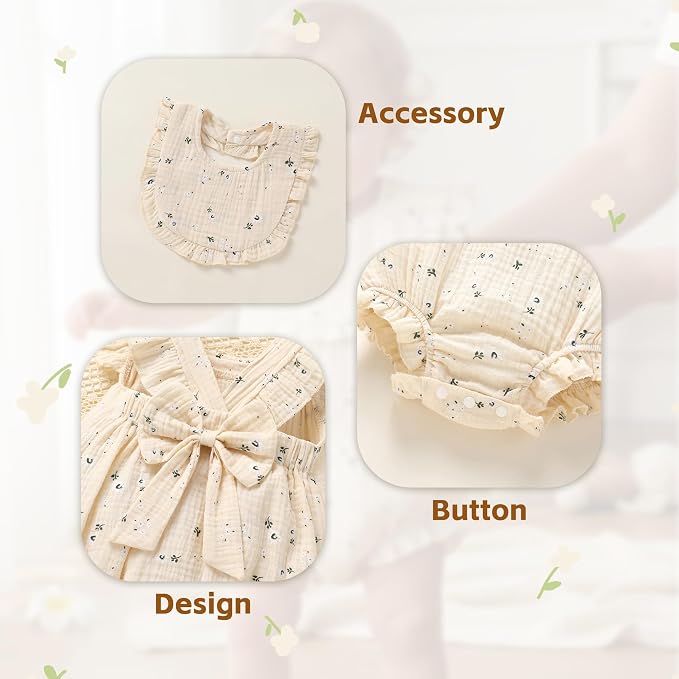 YOUNGER TREE Baby Girl Romper 100% Cotton Ruffle Sleeveless Summer Outfit - Image 4