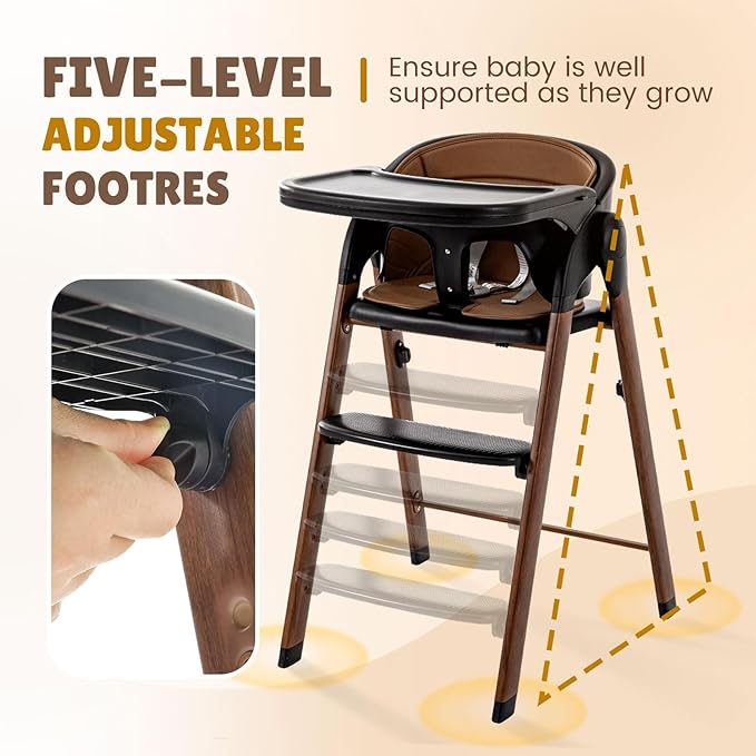 Convertible High Chairs for Babies & Toddlers. 5-in-1 Adjustable High Chair with Removable Tray, Easy to Clean, Portable (Black Brown)