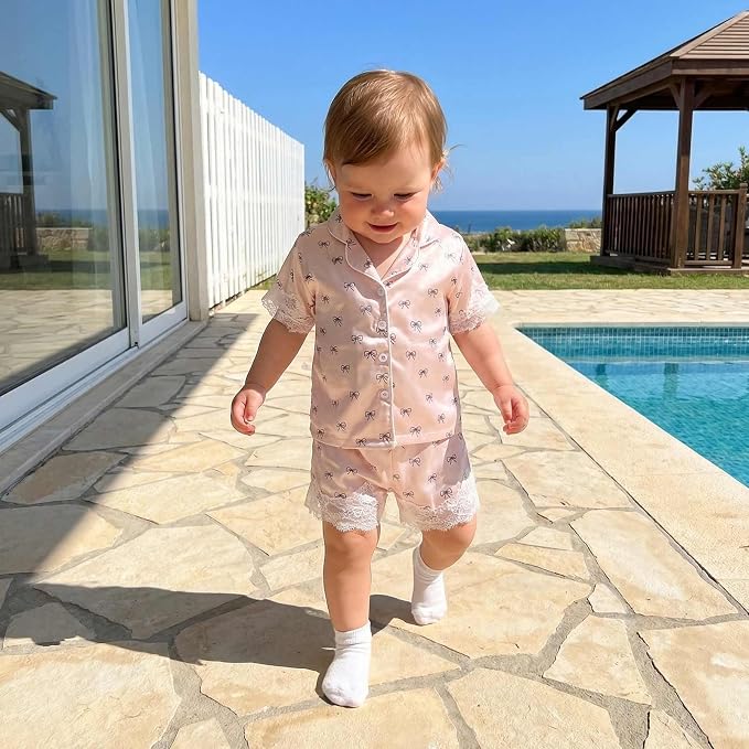 Kuriozud Toddler Baby Girl Pajamas Set Summer Floral Short Sleeve Button Down - Image 2