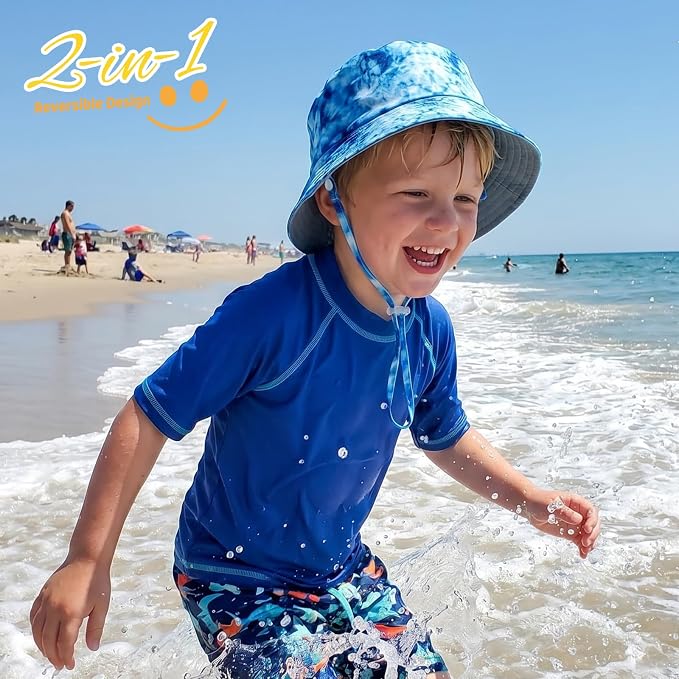 Toddler Hat Reversible Bucket Hat Happy Face Sun Hat Adjustable Chin Strap - Image 6