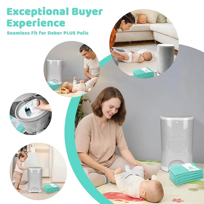 [4 Pack] Newnice Diaper Pail Refill Bags for Dekor Classic Diaper Pail, 30% Extral Thicker Diaper Genie Refills, Continuous Liners for Baby & Adult Diapers, Nursery Trash Solution