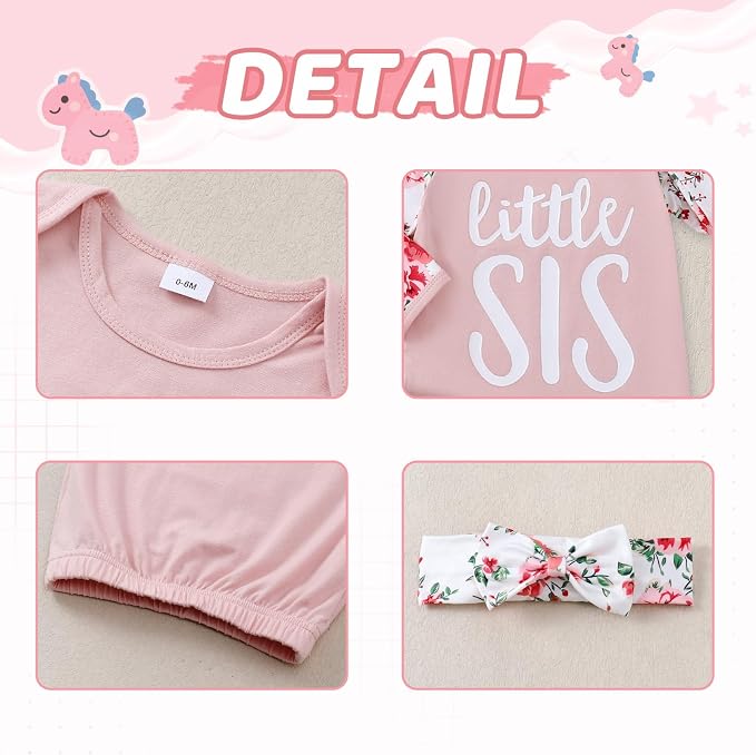 AMAWMW Newborn Baby Girl Little Sister Sleeper Gown Stripe Long Sleeve - Image 6