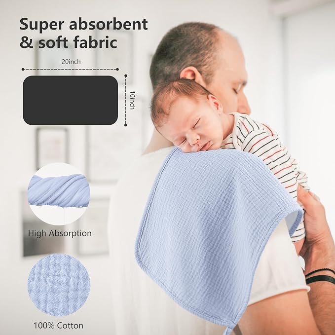 Bearmoss Muslin Burp Cloths, 100% Cotton Baby Burping Clothes, Large Extra Soft - Image 5