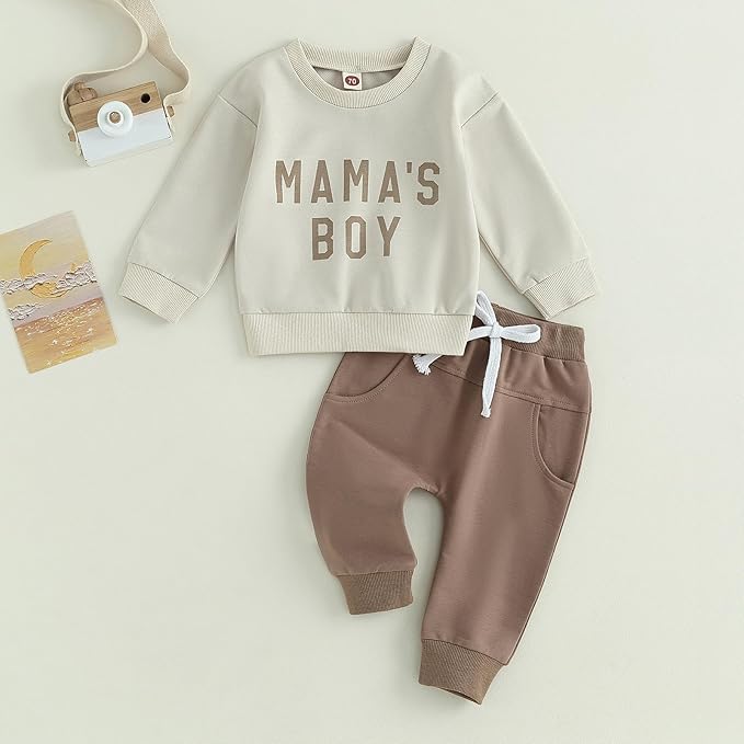 Toddler Baby Boy Clothes Solid Color Long Sleeve Crewneck Sweatshirt Top Casual Pants Set 2Pcs Fall Winter Outfits