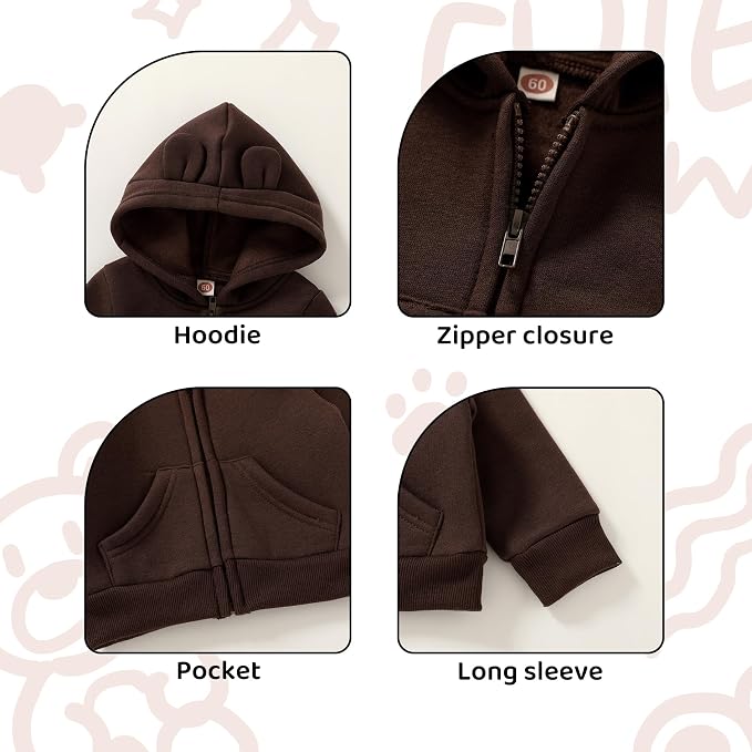 Happy Town Baby Clothes for Girls Boys Clothes Solid Color Zipper Hoodie and - Image 3