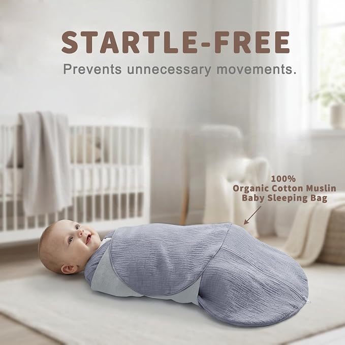 BSTOPPT Newborn Sleep Sack Baby Swaddle, 100% Muslin Cotton, 3-Way Adjustable - Image 4